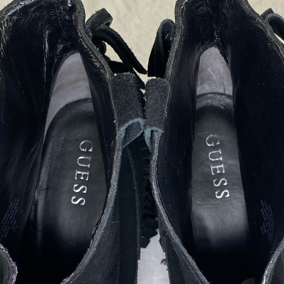 Guess Seline Black Suede Fringe Western Ankle Boots - Picture 7 of 11